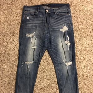 Express distressed mid-rise legging jeans